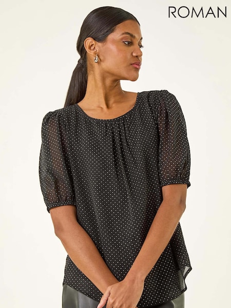Roman Black Glitter Spot Print Puff Sleeve Blouse (V18791) | €71