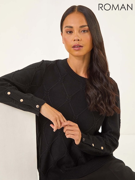 Preto - Roman Petite Button Cuff Knit Jumper (V18898) | R$ 435