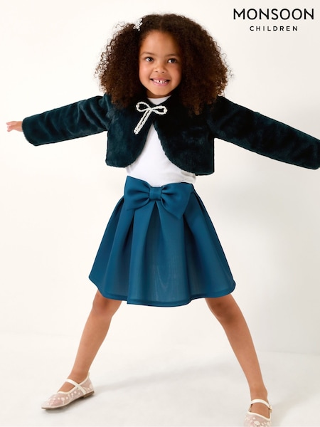 Monsoon Blue Marie Bow Faux Fur Shrug (V18997) | €53 - €58