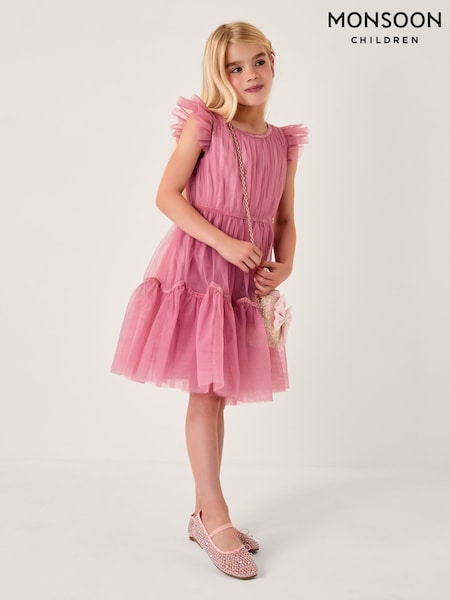 Monsoon Pink Charlize Flutter Sleeve Tulle Dress (V18998) | €50 - €56