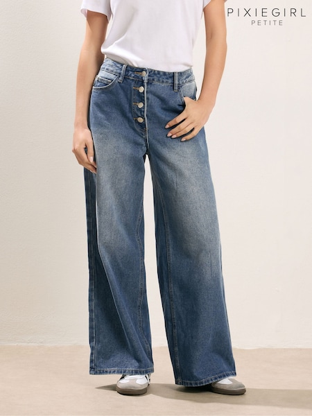 PixieGirl Petite Blue Button Front Wide Leg Jeans (V19024) | kr628