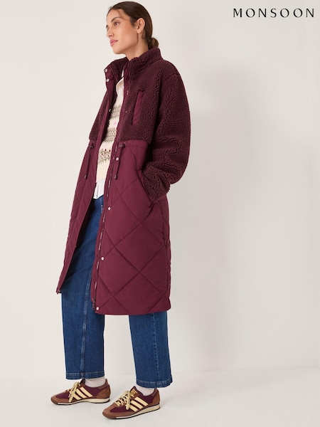 Monsoon Red Marlo Borg Quilted Coat (V19098) | €199