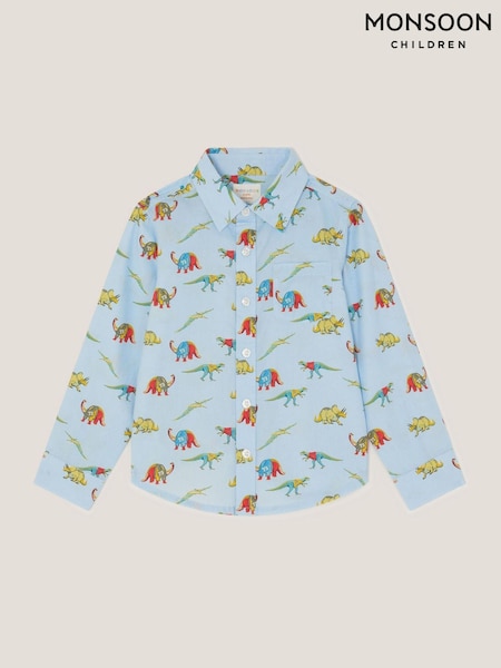 Monsoon Blue Varsity Dinosaur Print Shirt (V19197) | AED149 - AED163