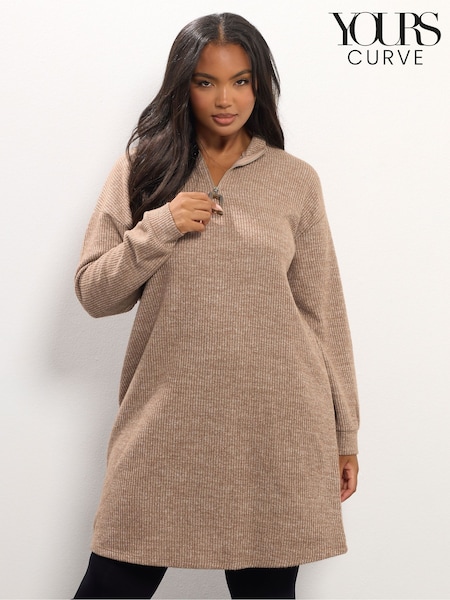 Yours Curve Zip Neck Jumper Dress (V19200) | R$ 335