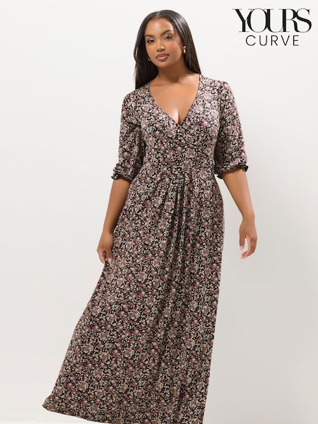 Yours Curve Black Floral Wrap Dress (V19216) | €49