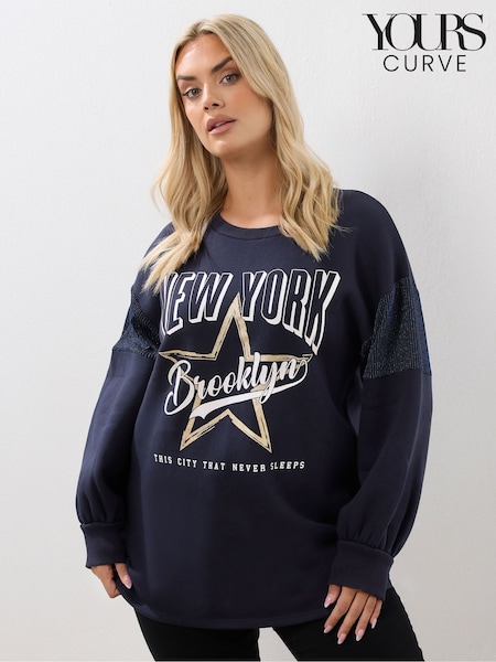 Yours Curve Blue New York Logo Sweatshirt (V19220) | €44