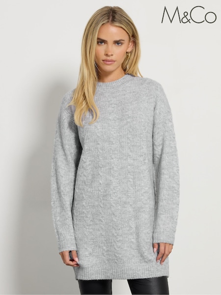 M&Co Grey Petite Cable Tunic Jumper (V19231) | €50