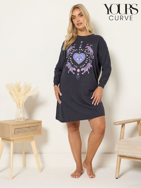 Yours Curve Blue Wild And Free Long Sleeve Nightdress (V19235) | €25