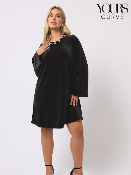 Yours Curve Velour Interest Neckline Shift Dress (V19247) | R$ 335