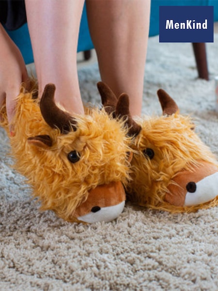 MenKind Clear Fuzzy Friends Highland Cow Slippers UK Size 5-7 (V19281) | €34