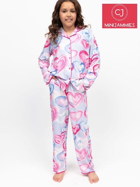 Cyberjammies Blue Chloe Heart Printed Jersey Pyjama Set (V19302) | €33