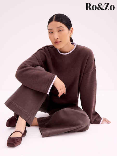 Ro&Zo Brown Tipped Detail Knit Jumper With Cashmere (V19311) | €164