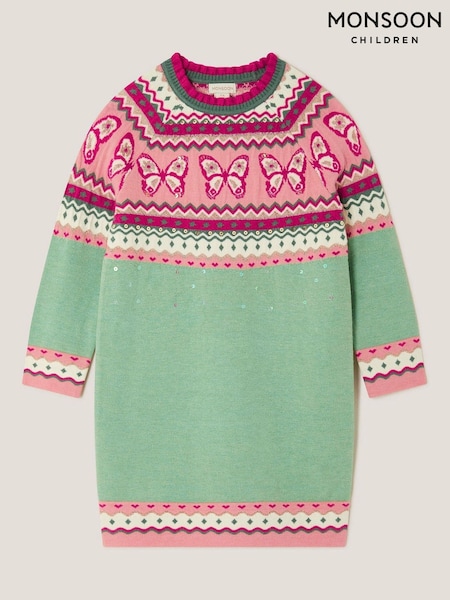 Monsoon Green Butterfly Fair Isle Jumper Dress (V19402) | AED270 - AED305