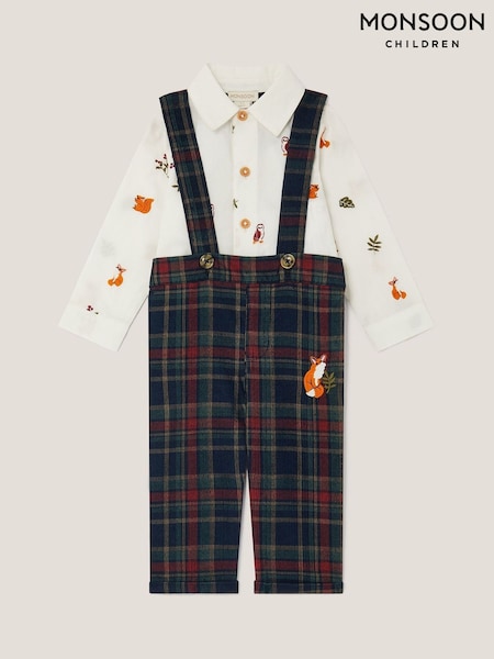 Monsoon Blue Newborn Woodland Shirt & Dungarees Set (V19404) | €40