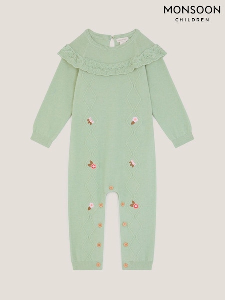 Monsoon Green Newborn Embroidered Cable Knit Romper (V19406) | €42