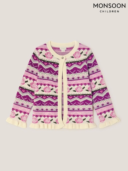 Monsoon Pink Floral Fair Isle Cardigan (V19415) | €37 - €42