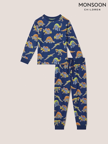 Monsoon Blue Dinosaur Print Long Pyjamas Set (V19419) | €37 - €40