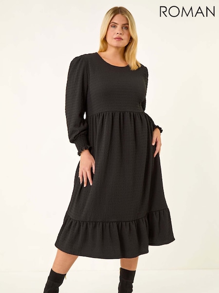 Roman Curve Textured Gathered Stretch Midi Dress (V19506) | R$ 605