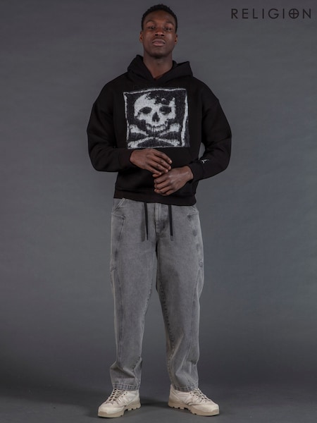 Religion Black Antarsia Skull Hoodie (V19534) | 346 QAR