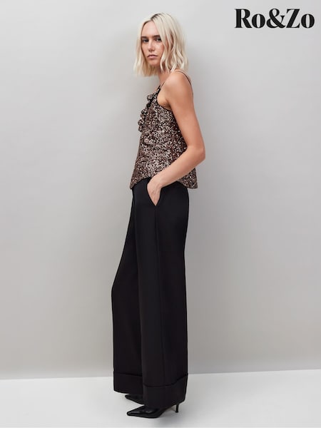 Ro&Zo Black Petite Turn Up Trousers (V19553) | €126