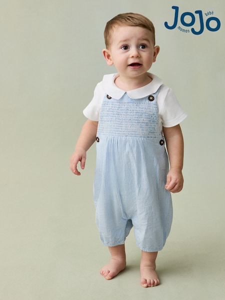 JoJo Maman Bébé Blue 2-Piece Smocked Dungarees & Body Set (V19617) | $80 - $85