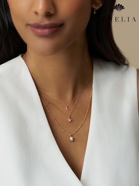 Orelia London Gold Tone Celestial Charm and Pearl 3-Row Necklace (V19743) | €48