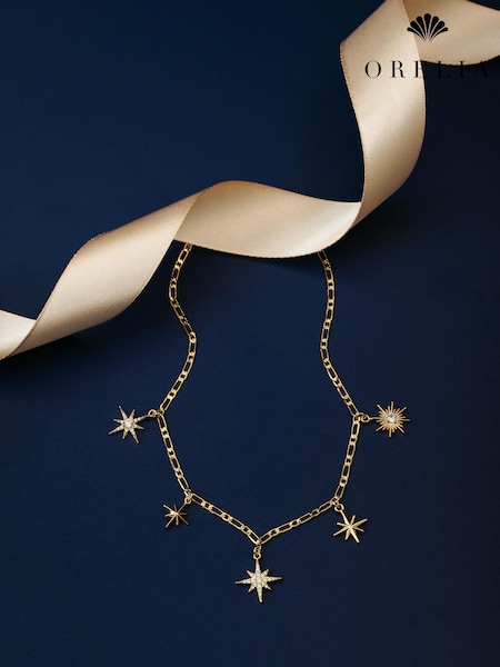 Orelia London Gold Tone Statement Starburst Charm Drop Necklace (V19746) | €48