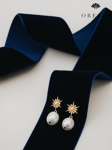Orelia London Gold Tone Pave Starburst & Pearl Drop Earrings (V19750) | €42.50