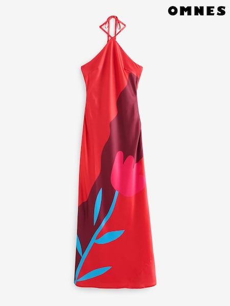Omnes Pink Andy Maxi Halter-Neck Dress in Multi Collage Print (V19937) | €113