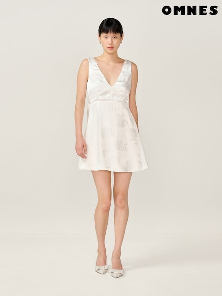 Omnes White Bridal Bowlyn Mini Floral Jacquard Dress (V19949) | 624 QAR