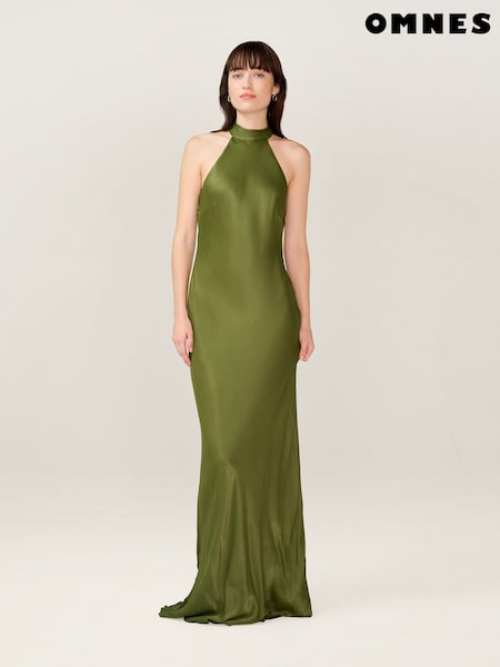 Omnes Green Milos Maxi Halter Neckline Dress with Back Bow Detail (V19957) | €170