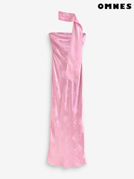 Omnes Pink Myla Maxi Fitted Ecovero Floral Jacquard Dress with Matching Scarf Detail (V19959) | €170