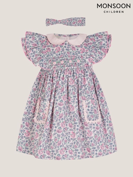 Monsoon Pink Baby Savannah Floral Dress & Headband Set (V20001) | €42 - €45