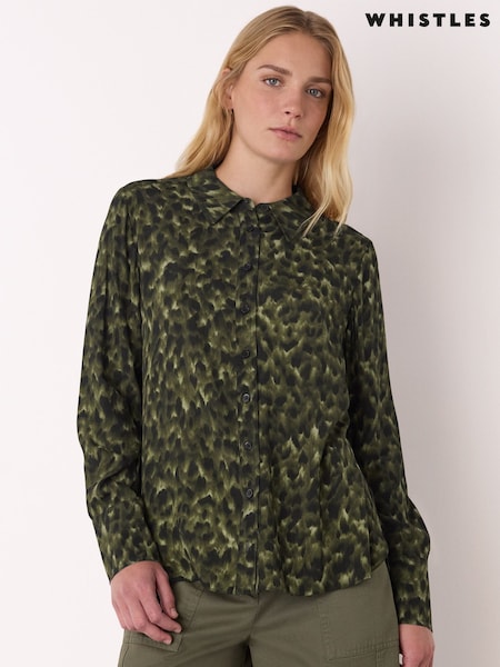 Whistles Green Animal Print Collared Shirt (V20015) | €87
