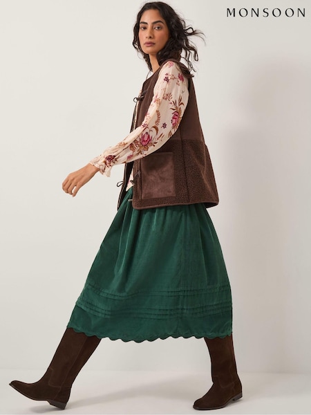 Monsoon Green Mina Corduroy Midi Skirt (V20105) | €91