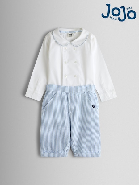 JoJo Maman Bébé Light Blue Double Breast Shirt & Stripe Shorts Set 2 Piece (V20151) | kr720 - kr760
