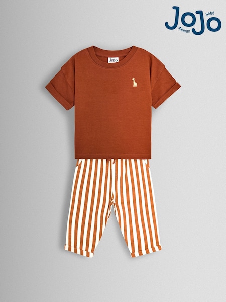 JoJo Maman Bébé Mid Brown 2-Piece T-Shirt & Stripe Joggers Set (V20154) | AED122 - AED134