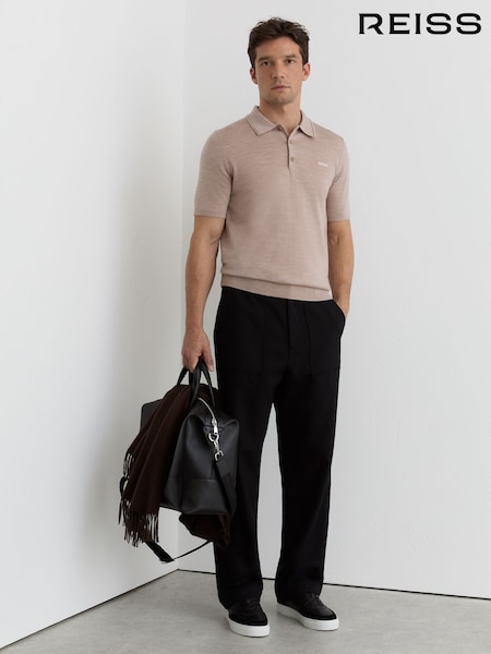 Reiss Wheat Melange Albion Merino Wool Logo Polo Shirt (V20346) | €134