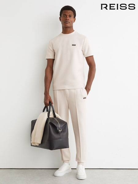 Reiss Off White Barnes Premium Interlock Cuffed Logo Joggers (V20377) | $215