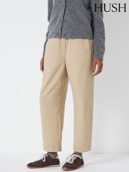 Hush Stone Brown Jack Barrel Leg Pull On Cotton Trousers (V20417) | €121