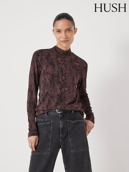 Hush Brown Printed Long Sleeve Top (V20432) | €66