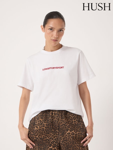 Hush White Long Story Short Slogan T-Shirt (V20434) | €58