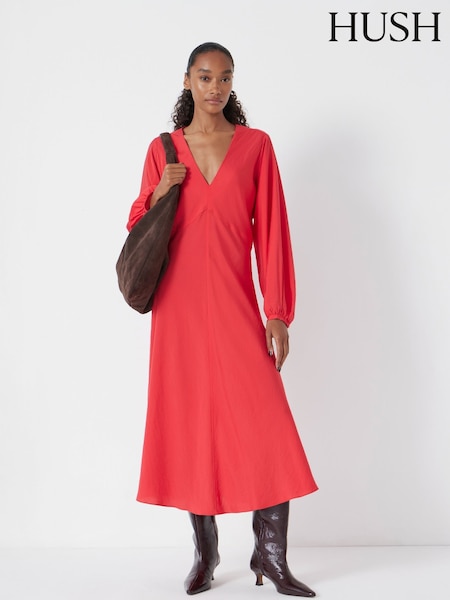 Hush Red Grace V-Neck Long Sleeve Dress (V20439) | €184