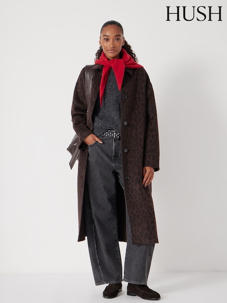 Hush Brown Edie Pure Wool Leopard Double Faced Coat (V20443) | €344