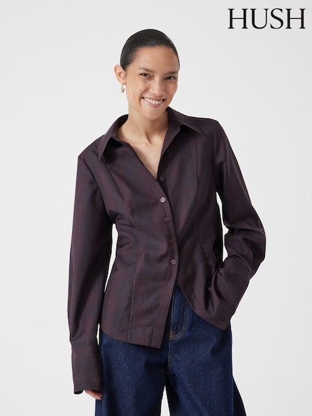 Hush Blue Waisted Checked Wool Shirt (V20444) | €132