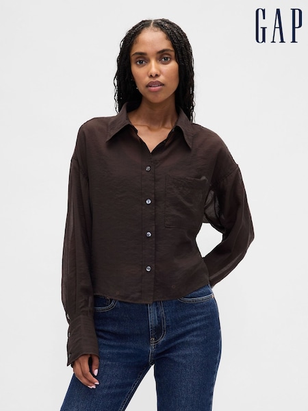 Gap Brown Sheer Straight-Hem Crop Shirt (V20542) | €71