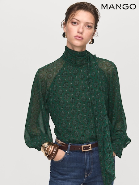 Mango Green Printed Blouse With Tie Closure (V20769) | €53