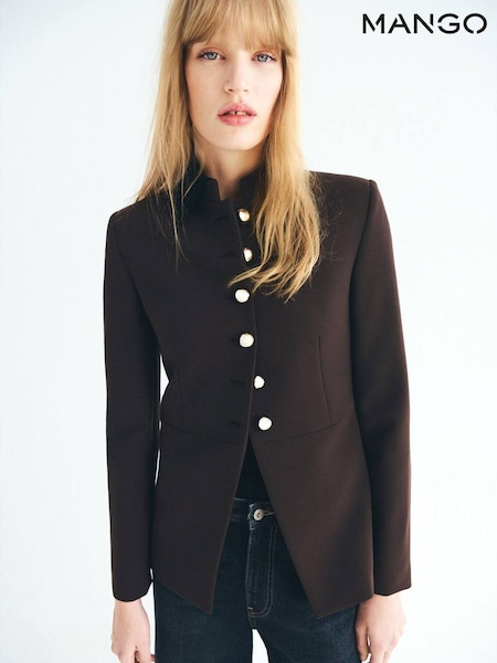 Mango Brown Jacket With Jewel-Button Strip Collar (V20770) | €114