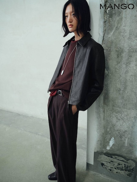 Mango Black Lapels Leather Jacket (V20774) | €179