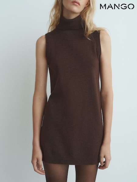 Mango Brown Knitted Turtleneck Dress (V20783) | €53